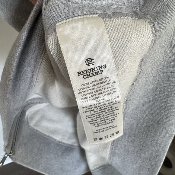 Reigning Champ Midweight Terry Grey Full Zip Up Hoodie XL Slim Sweatshirt Jacket - Picture 7 of 7